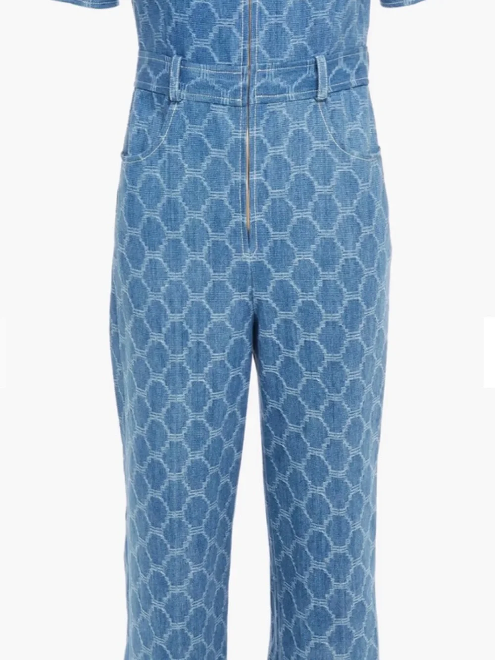 SANDRO Kelly Jacquard Denim Wide Leg Jumpsuit Euro 36 Size 4 - Picture 4 of 10